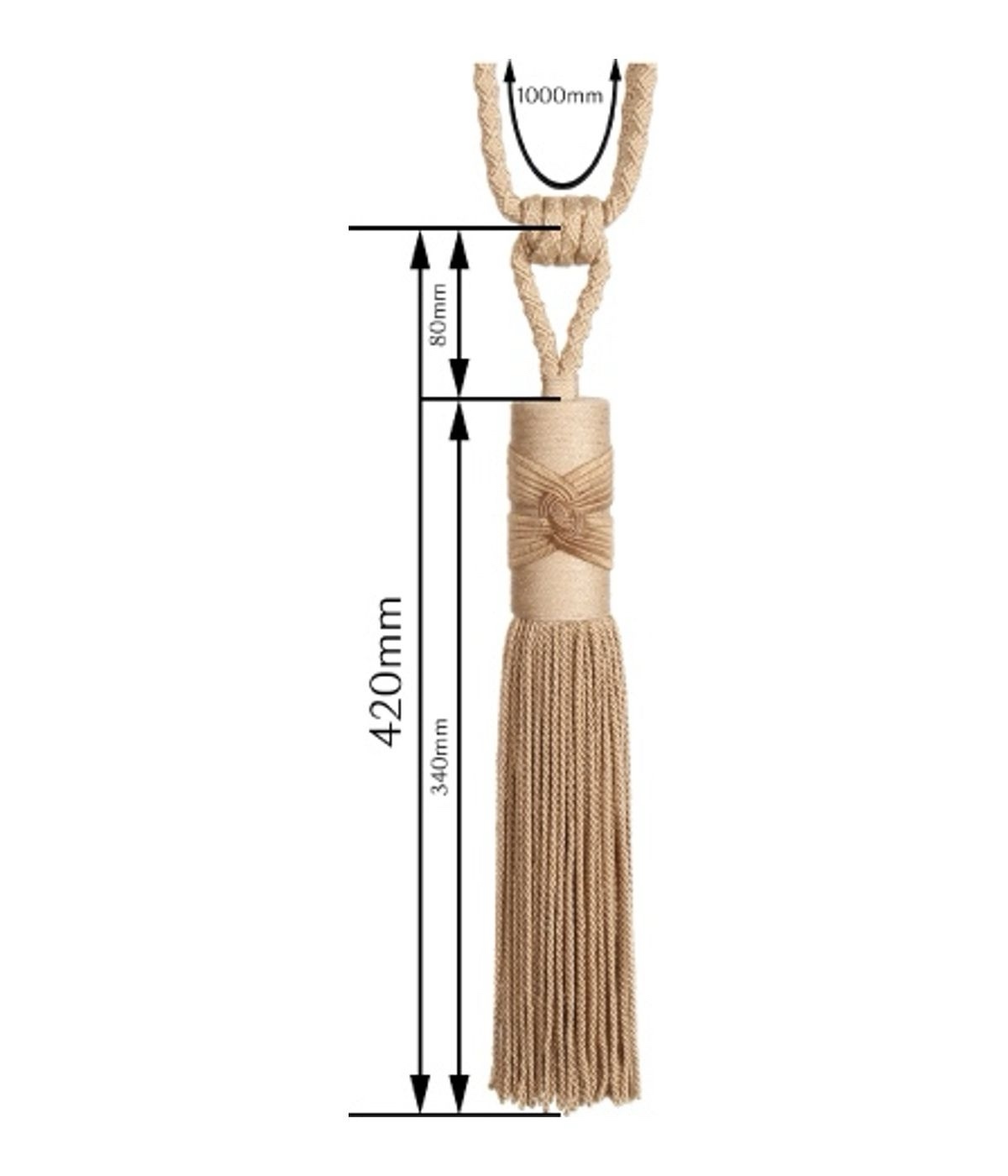 Single tassel tieback — Dimensions diagram